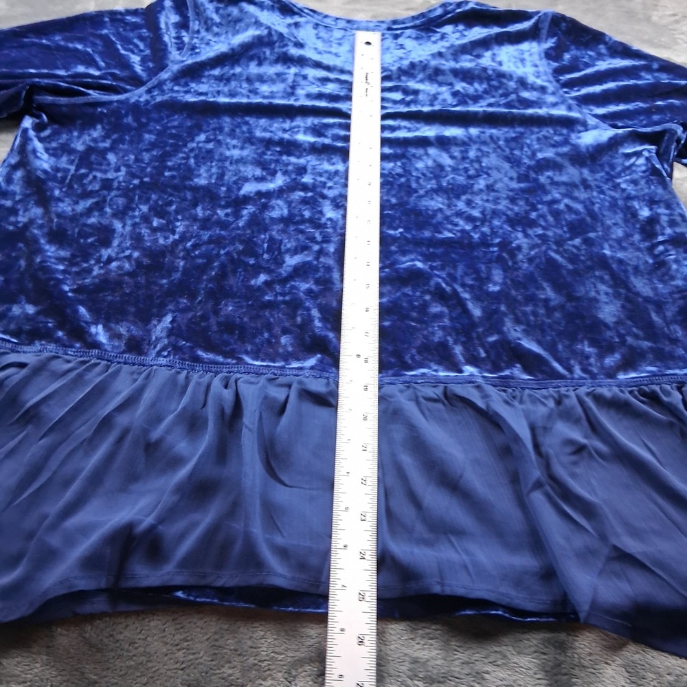 LOGO Lori Goldstein Velvet Tunic 2X Blue Chiffon Trim Ruffle Hem Long Sleeve - Picture 6 of 8